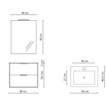 Composizione Mobile Bagno 100cm Sospeso Con Due Cassetti E Specchio Con Lampada