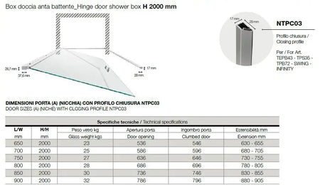 Porta Doccia Battente Totale Anticalcare 6mm H200 - Swing - Shopbagno.it