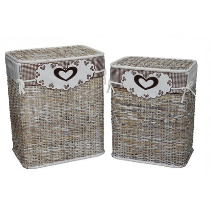 Set di 2 Cesti Porta Biancheria Rattan Color Avorio con Ricamo