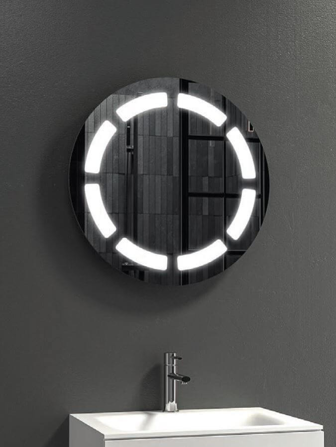 Specchiera Rotonda Per Bagno Con Luce Led E Armadio Contenitore