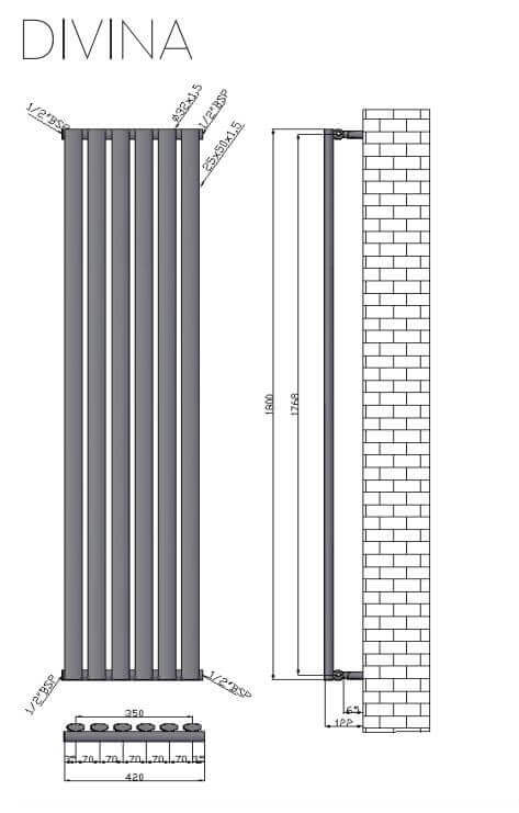 Termoarredo Radiatore Cromato Tubi Verticali Design - 180x42