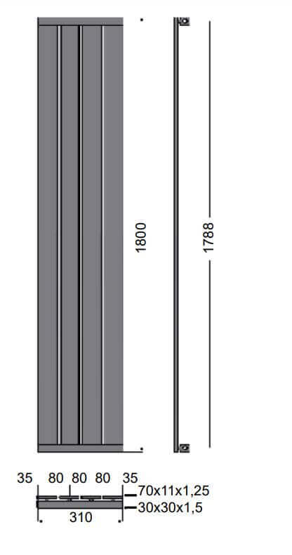 Termoarredo Radiatore Design Verticale Finitura Cromata - 180x31