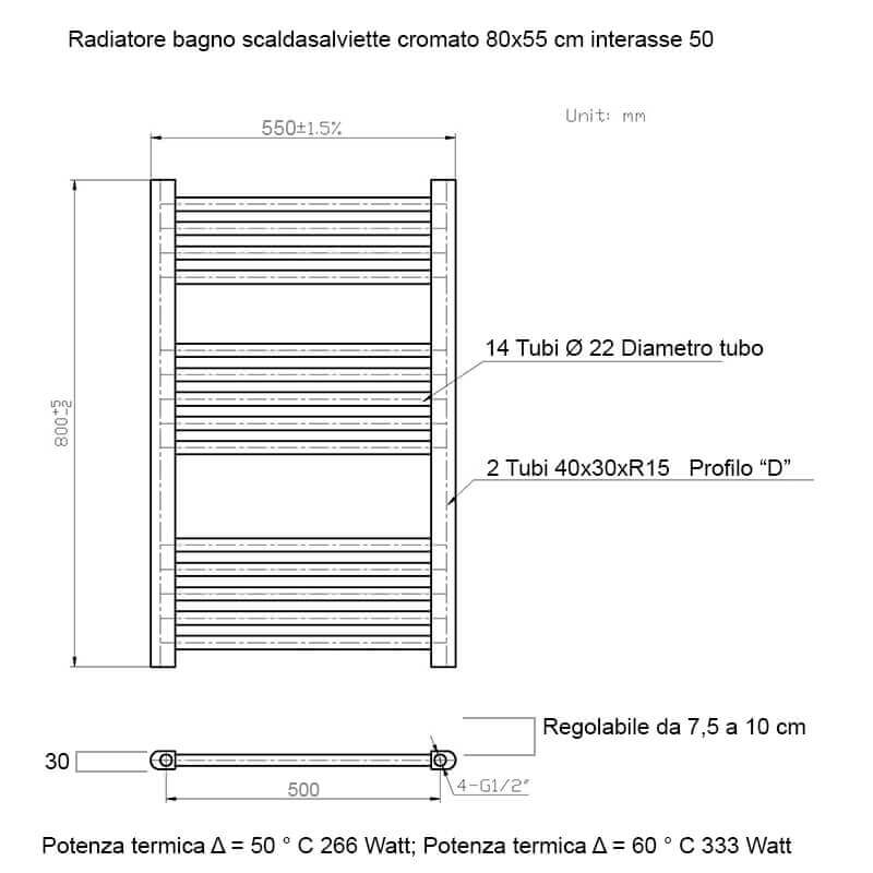 Termoarredo Scaldasalviette Bagno cm 80x55 - Cromato