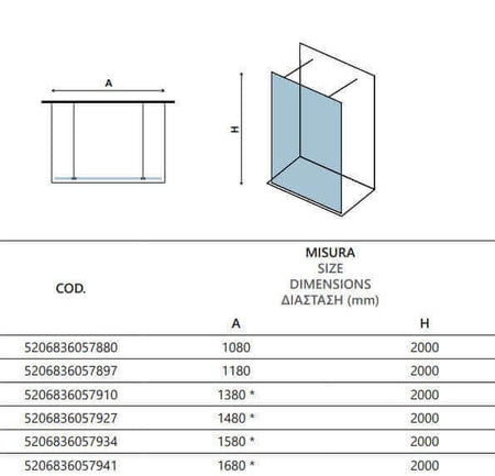 Walk in Doppio Ingresso H200cm Fumè 8mm Anticalcare Nero Opaco