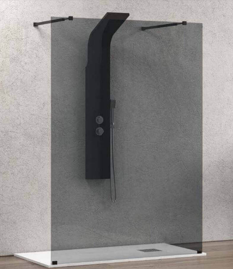 Walk in Doppio Ingresso H200cm Fumè 8mm Anticalcare Nero Opaco
