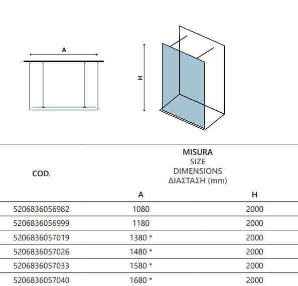 Walk in Doppio Ingresso H200cm Trasparente 8mm Anticalcare Profili Neri