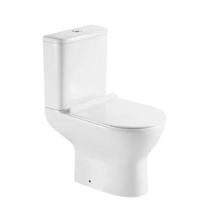 WC monoblocco a terra senza brida Karag Amfipolis Round con cassetta e sedile slim soft close in ceramica bianca