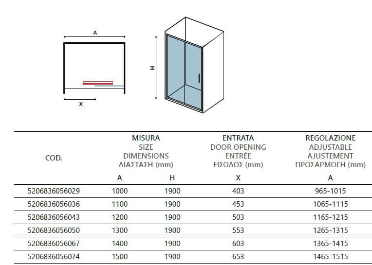 Porta Doccia H190 Scorrevole Trasparente 6mm Anti Calcare - Karag Flora 500 - Shopbagno.it